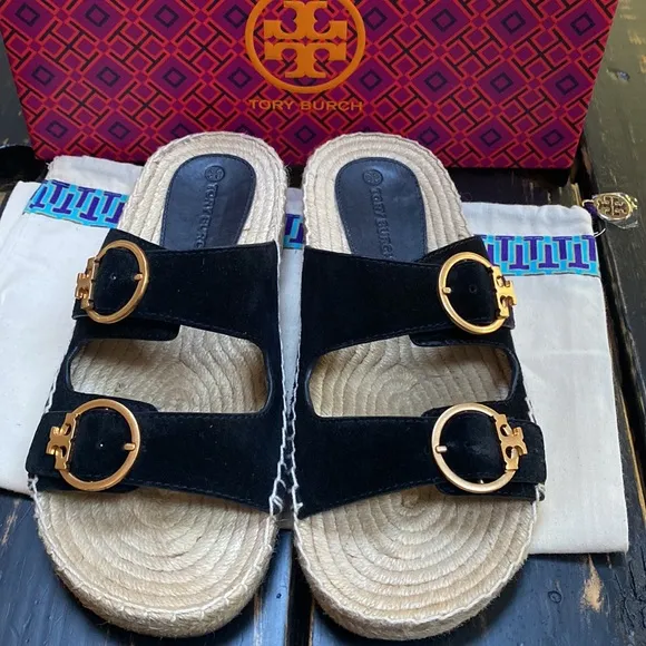 Tory Burch Suede Leather Espadrille Slides