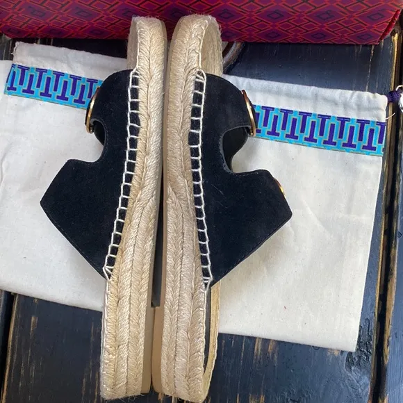 Tory Burch Suede Leather Espadrille Slides