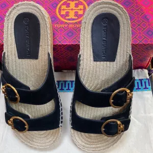 Tory Burch Suede Leather Espadrille Slides