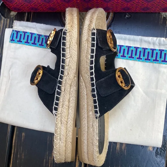 Tory Burch Suede Leather Espadrille Slides