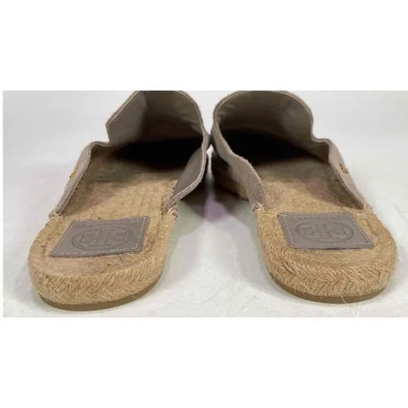 Tory Burch Suede Size 6.5 Women's Gray Tan Max Espadrille Mule Flats