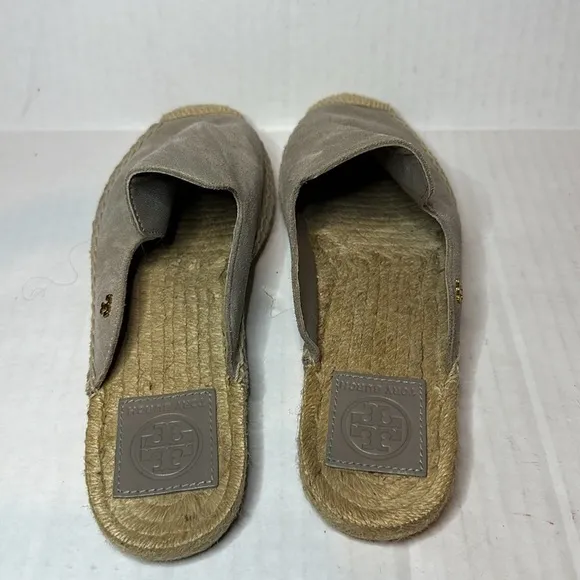 Tory Burch Suede Size 6.5 Women's Gray Tan Max Espadrille Mule Flats