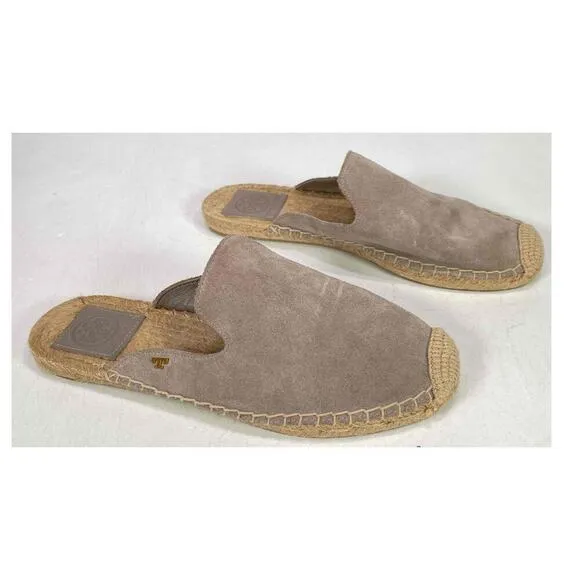 Tory Burch Suede Size 6.5 Women's Gray Tan Max Espadrille Mule Flats