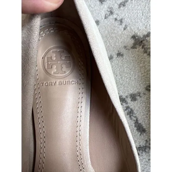 Tory Burch Tan‎ and Yellow Color block Suede Flats Size 7M Gold Logo