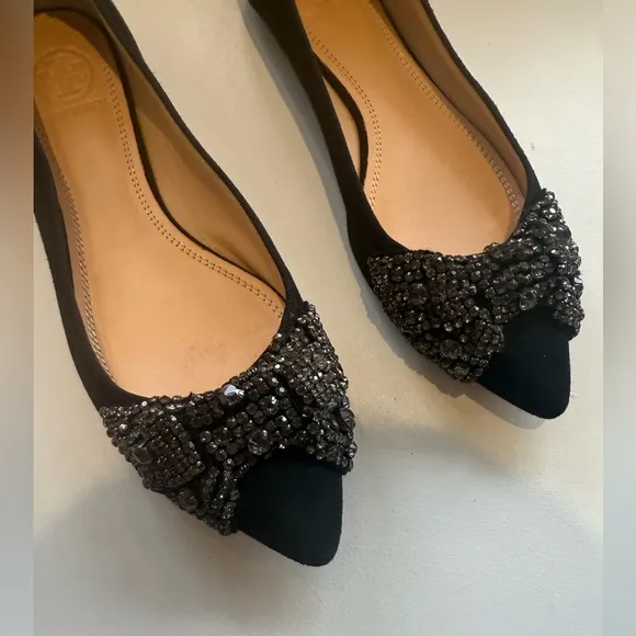 Tory Burch Vanessa Black Suede Flats Size 6
