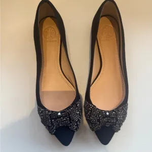 Tory Burch Vanessa Black Suede Flats Size 6