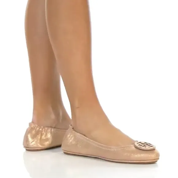 Tory Burch Women’s Gold Shimmery Suede RevaScrunch Ballet Flats Sz 8.5