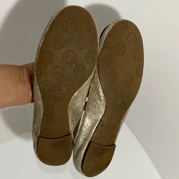 Tory Burch Women’s Gold Shimmery Suede RevaScrunch Ballet Flats Sz 8.5