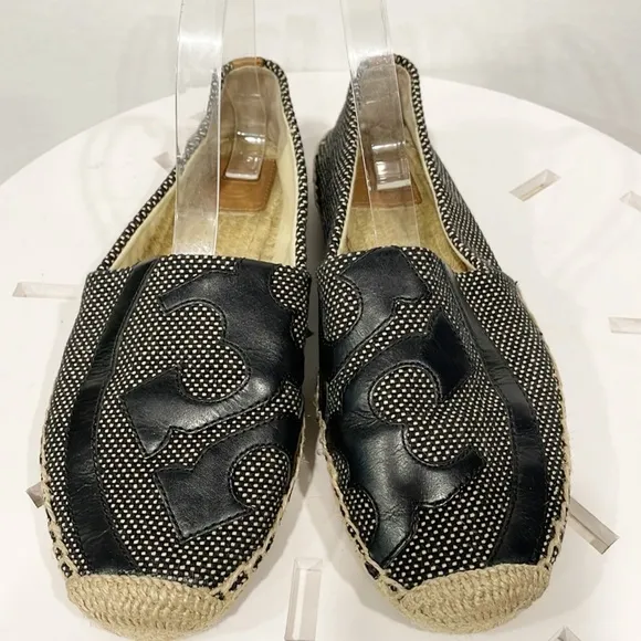 Tory Burch Womens Sz 9 Lonnie Logo Woven Espadrille Flat Fabric Loafers Shoes