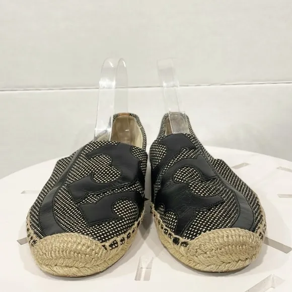 Tory Burch Womens Sz 9 Lonnie Logo Woven Espadrille Flat Fabric Loafers Shoes