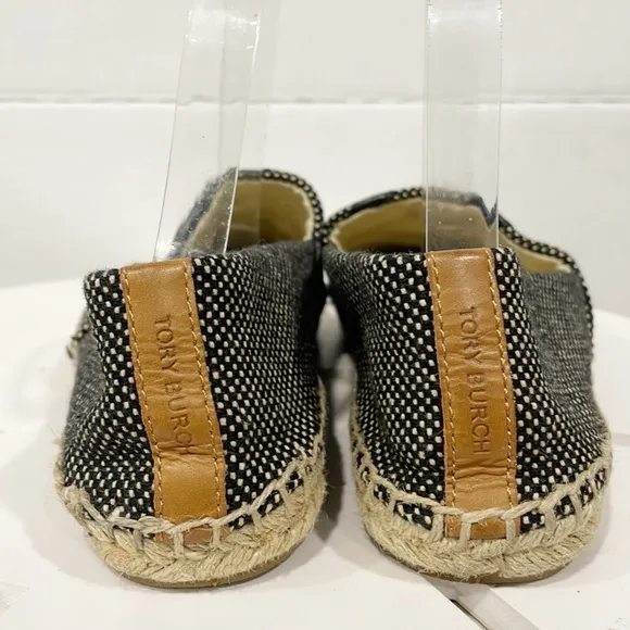 Tory Burch Womens Sz 9 Lonnie Logo Woven Espadrille Flat Fabric Loafers Shoes
