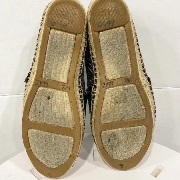 Tory Burch Womens Sz 9 Lonnie Logo Woven Espadrille Flat Fabric Loafers Shoes