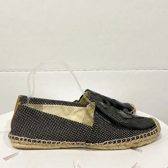 Tory Burch Womens Sz 9 Lonnie Logo Woven Espadrille Flat Fabric Loafers Shoes