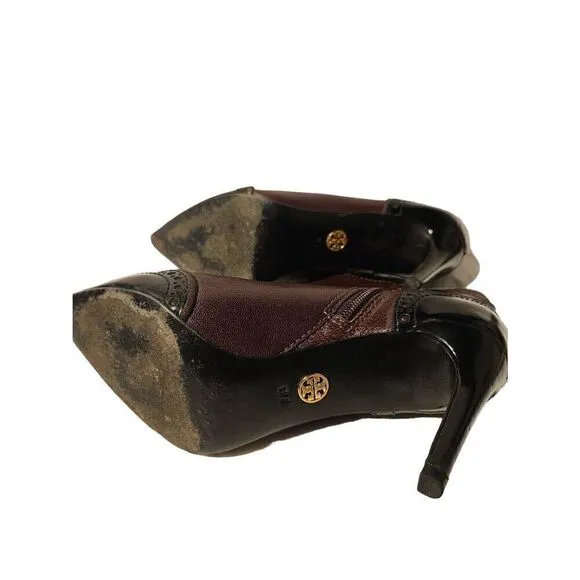 Tory Burch Noelle Leather Ankle Boots with Brogue detail. Size 7.