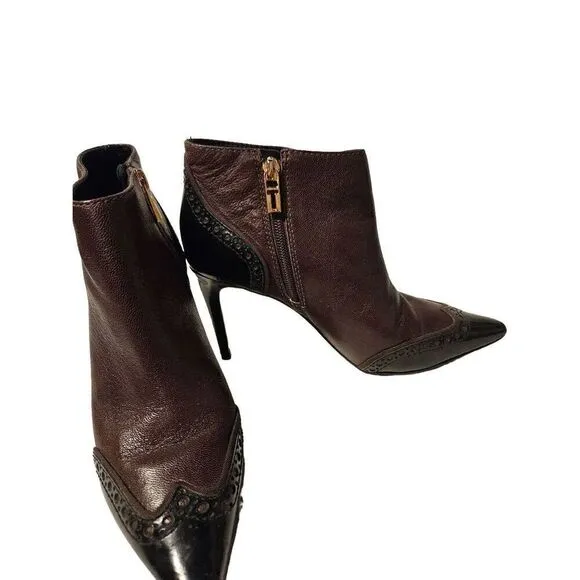Tory Burch Noelle Leather Ankle Boots with Brogue detail. Size 7.