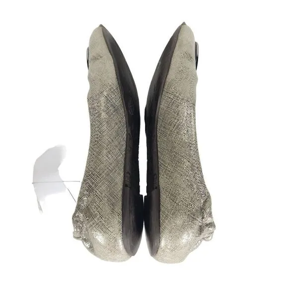 TORY BURCH Women's Reva Lurex Suede US 7,5M Silver Logo Slip On Ballet Flats