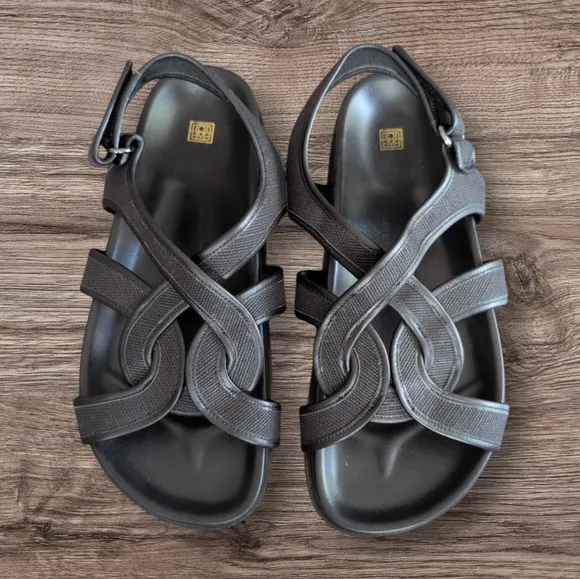 Toteme The Chunky Black Canvas Leather Flat Dad Style Sandals Women’s 40 US 9