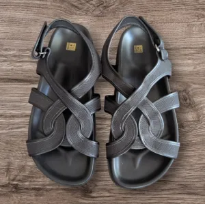 Toteme The Chunky Black Canvas Leather Flat Dad Style Sandals Women’s 40 US 9