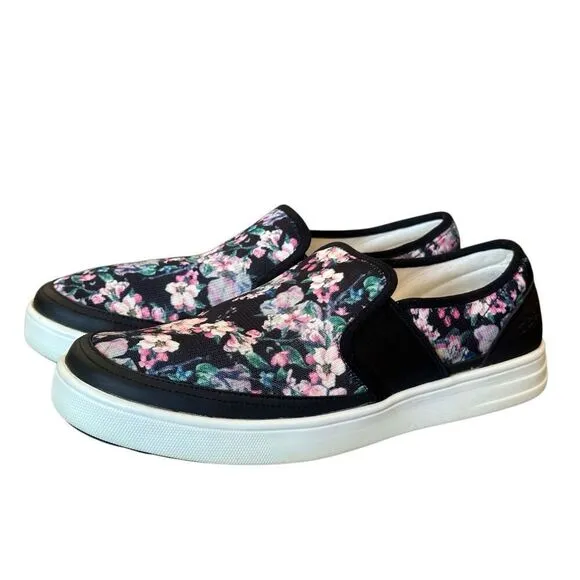 Traq by Alegria Black Floral Slip On Sneakers Size 41 US 10.5-11