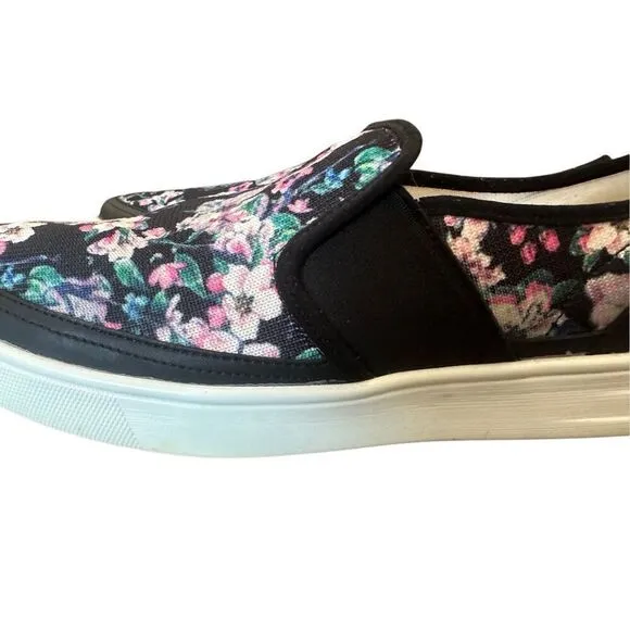 Traq by Alegria Black Floral Slip On Sneakers Size 41 US 10.5-11