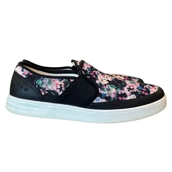 Traq by Alegria Black Floral Slip On Sneakers Size 41 US 10.5-11