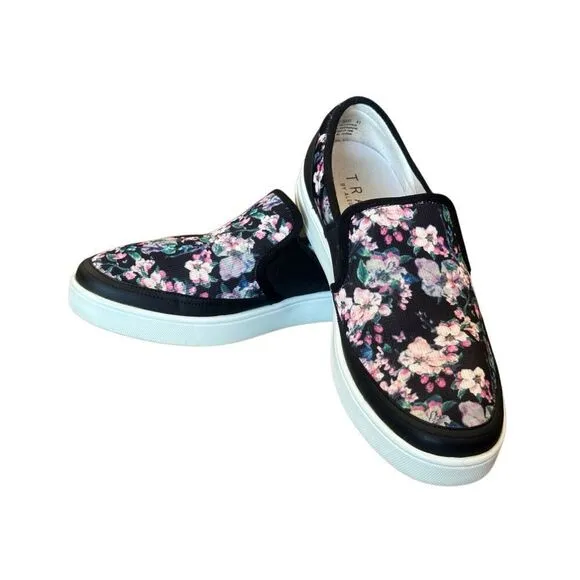 Traq by Alegria Black Floral Slip On Sneakers Size 41 US 10.5-11