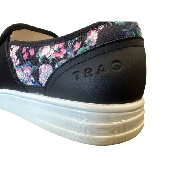 Traq by Alegria Black Floral Slip On Sneakers Size 41 US 10.5-11