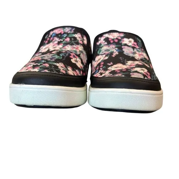 Traq by Alegria Black Floral Slip On Sneakers Size 41 US 10.5-11