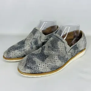 Trask Andi Perforated Metallic Suede Loafer Flats in Pewter Camo Size 8 Comfort