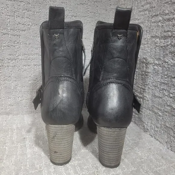 Trask Women's Size 8.5M US Black Leather Side Zip Buckle Block Heel Ankle Boots