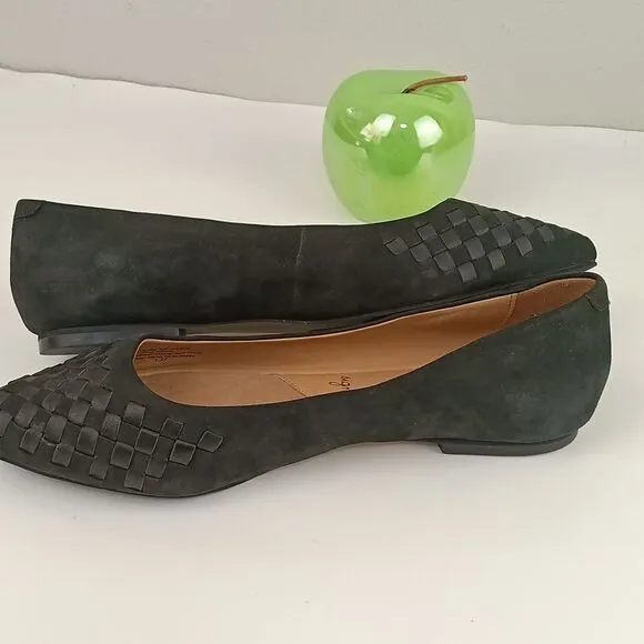 Trotters Estee Women's black suede/ leather woven point toe flats 9W