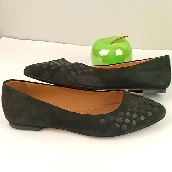 Trotters Estee Women's black suede/ leather woven point toe flats 9W