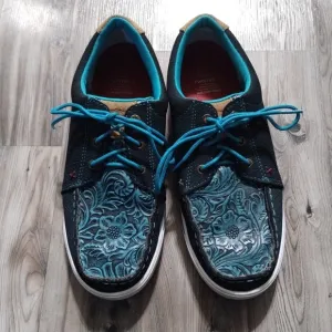 Twisted X Womens Kicks Teal Blue Tooled Leather Floral Sneakers Size 8.5