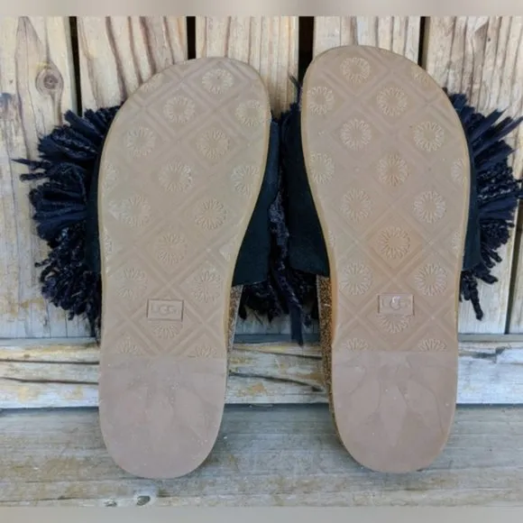 UGG &quot;Cindi&quot; Black Pom Slides Brand New, Size 6