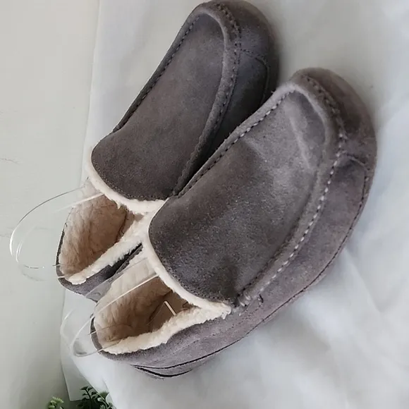 Ugg Ascot Gray Suede DrivingSlipper Shearling Lined Flats Loafers 12