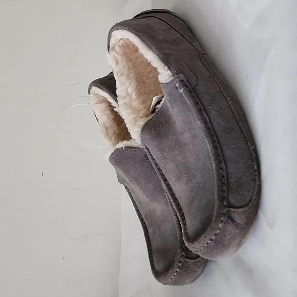 Ugg Ascot Gray Suede DrivingSlipper Shearling Lined Flats Loafers 12