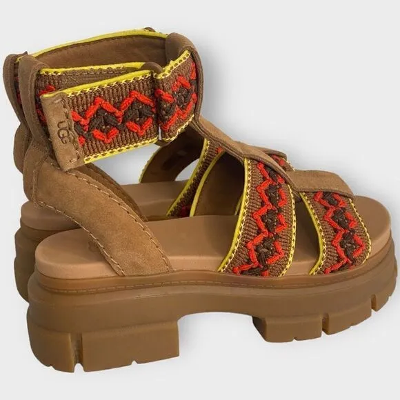 UGG Ashton Heritage Braid Chestnut Leather Strap Womens Sandals size US 8 New