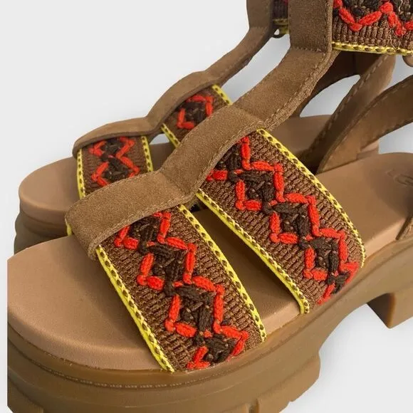 UGG Ashton Heritage Braid Chestnut Leather Strap Womens Sandals size US 8 New