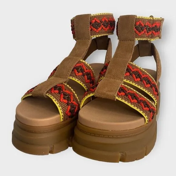 UGG Ashton Heritage Braid Chestnut Leather Strap Womens Sandals size US 8 New