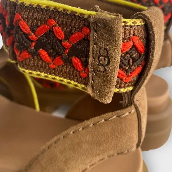 UGG Ashton Heritage Braid Chestnut Leather Strap Womens Sandals size US 8 New