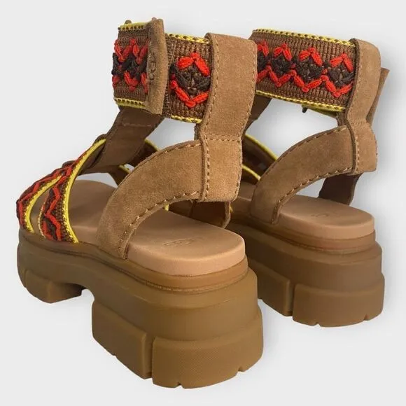 UGG Ashton Heritage Braid Chestnut Leather Strap Womens Sandals size US 8 New