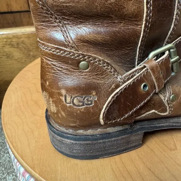 UGG Australia Brown Leather Boots w/Side Zipper Close Size 6 (S/N 1001888)