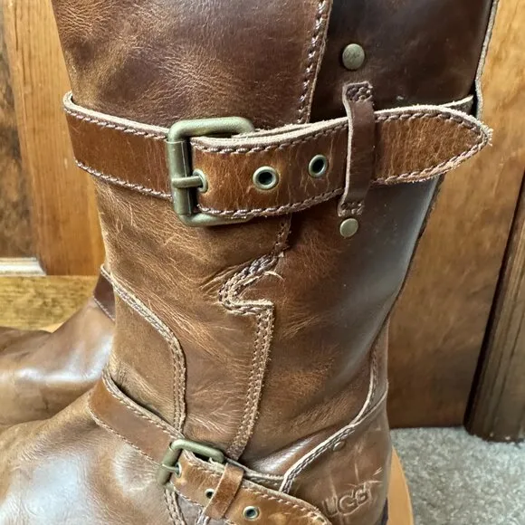 UGG Australia Brown Leather Boots w/Side Zipper Close Size 6 (S/N 1001888)