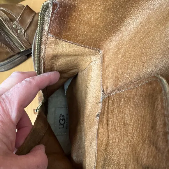 UGG Australia Brown Leather Boots w/Side Zipper Close Size 6 (S/N 1001888)