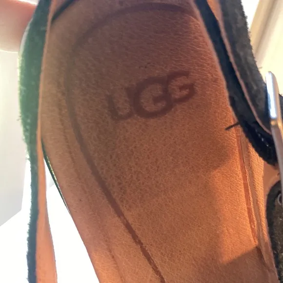 UGG Australia Women's Braelynn Sandals 1099808 Leather Patent Suede Black Powder