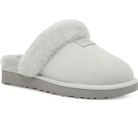 🆕UGG Cozy Genuine Shearling Slide Shoes Slippers Light Grey NIB