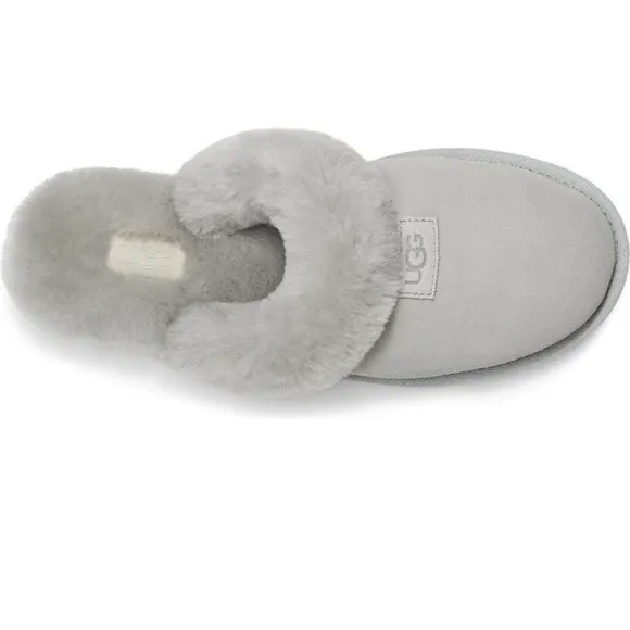 🆕UGG Cozy Genuine Shearling Slide Shoes Slippers Light Grey NIB