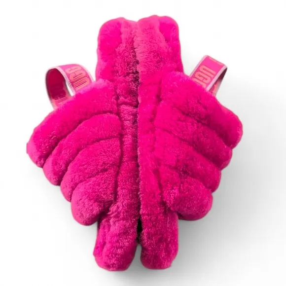 UGG Fluff Yeah Girls Rock Pink Slide Slipper Shearling Sandals Big Kids Sz 3