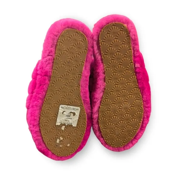 UGG Fluff Yeah Girls Rock Pink Slide Slipper Shearling Sandals Big Kids Sz 3