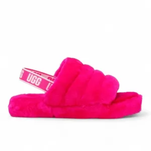 UGG Fluff Yeah Girls Rock Pink Slide Slipper Shearling Sandals Big Kids Sz 3
